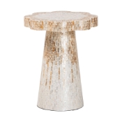 bali & pari Beile Capiz Shell Pedestal End Table - Mother of Pearl Scalloped Accent Table with Textured Inlay Surface for Living Room or Lounge Space